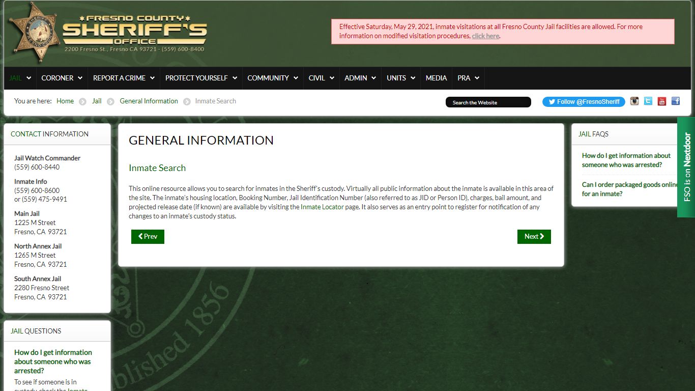The Fresno County Sheriff-Coroner's Office - Inmate Search